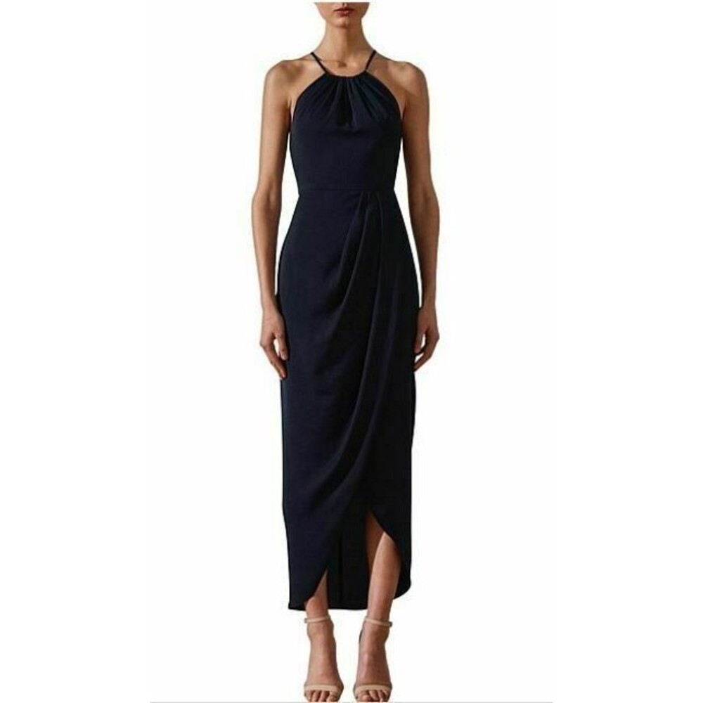 Shona Joy Navy High Neck Draped Wrap Maxi Dress NWT Cocktail Wedding Guest 4